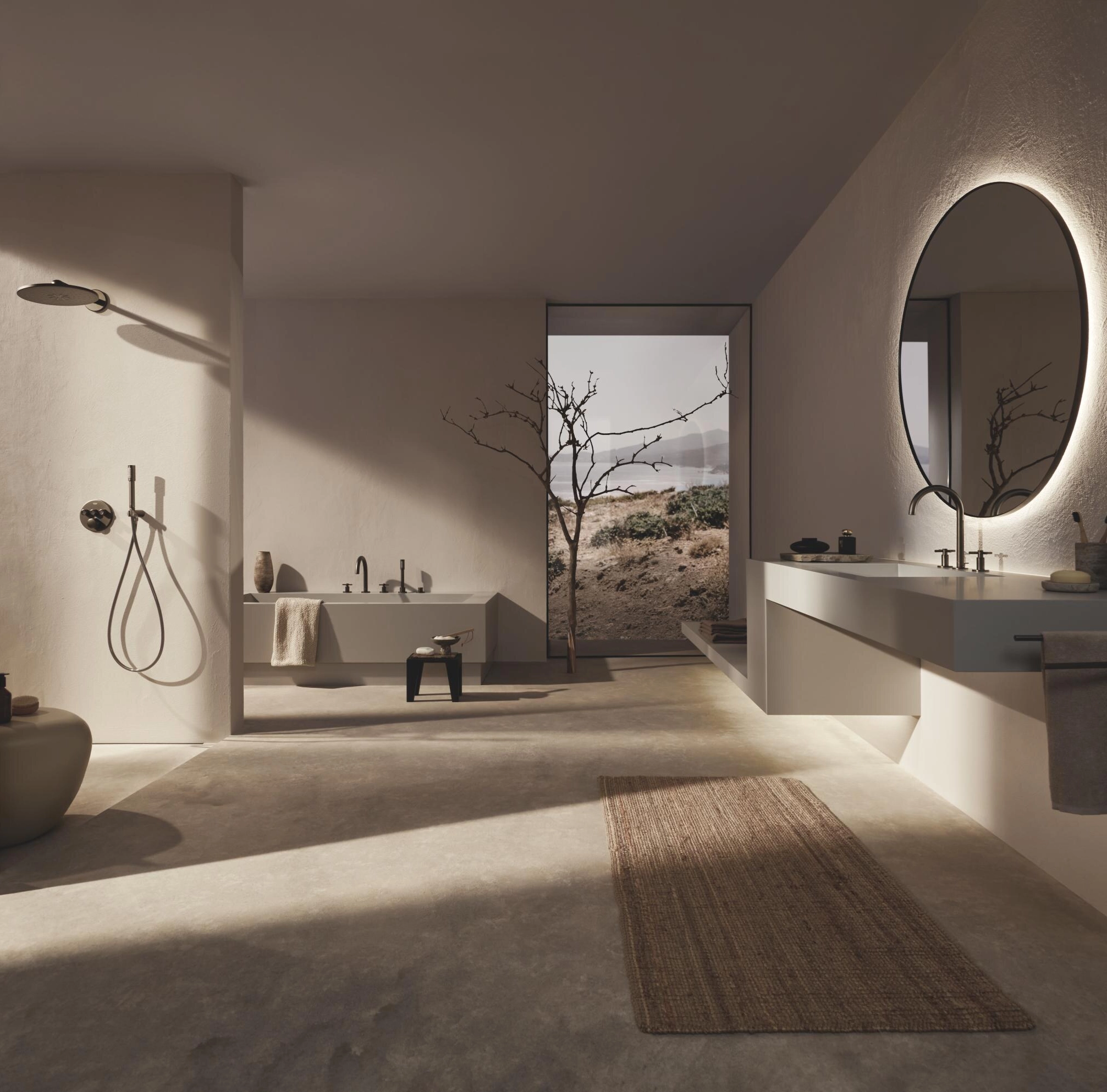 Mermer yüzeyli şelale banyo bataryası